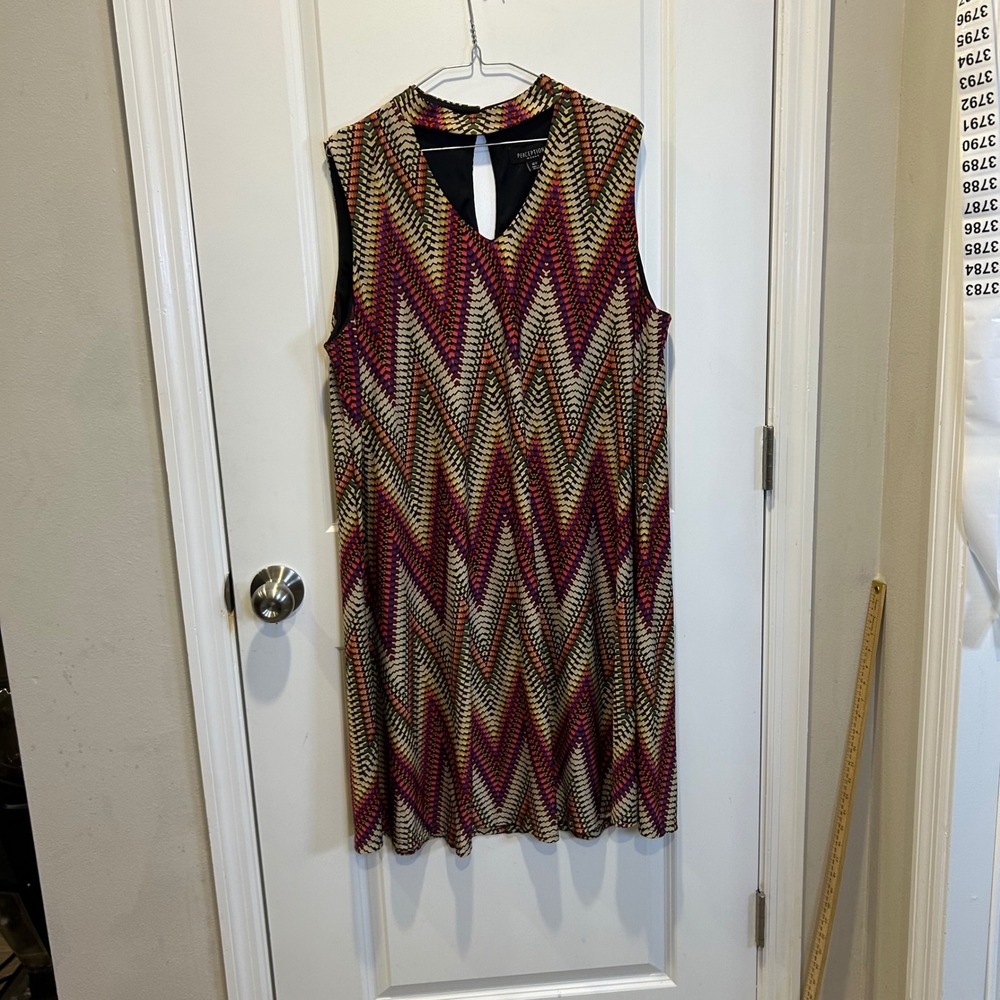 Perceptions Woman Womens Sleeveless Geometric‎ Chevron Shift Dress 16W